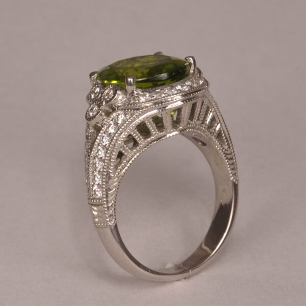 Impressive natural peridot and diamond ring