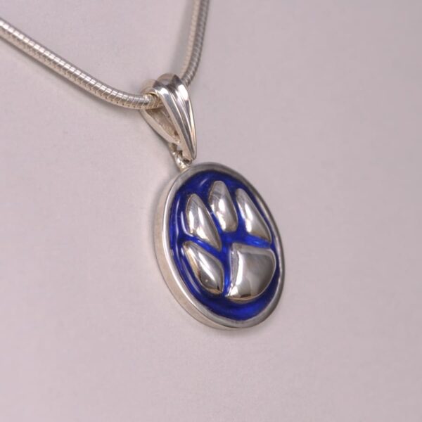 14K white gold Cub paw pendant with enamel, cub paw pendant