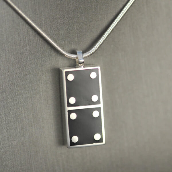 Domino pendant, solid silver and enamel 4 - 4, four - four