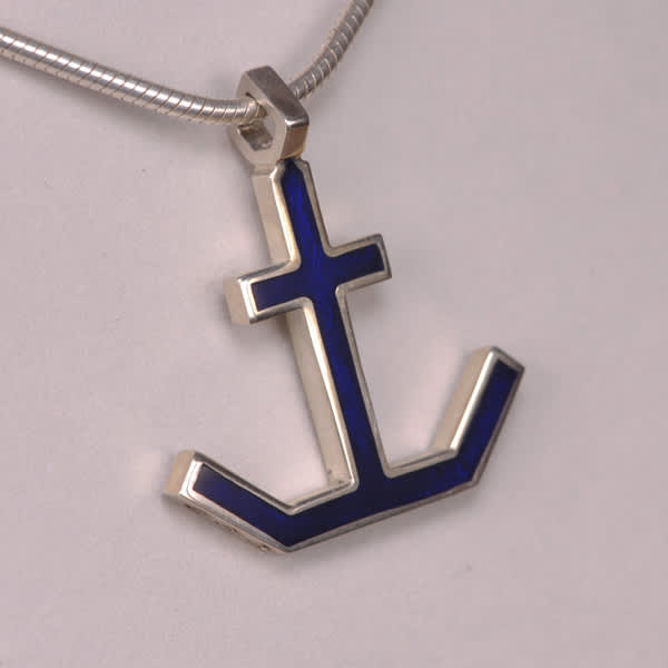 Enameled Sterling Silver Anchor Pendant, Cajuel geometric design