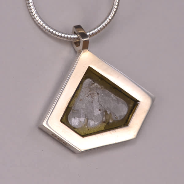 geometric meteorite silver pendant with chain