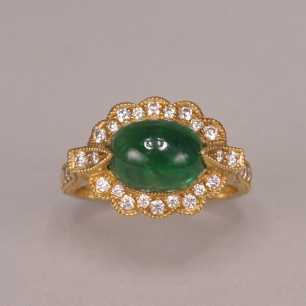 Cabochon Emerald and diamond ring, special ring