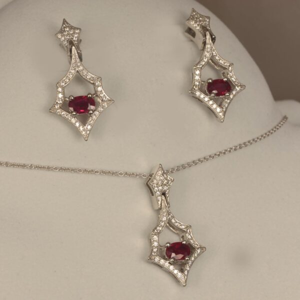 Ruby and diamond set, earrings and pendant, NEW