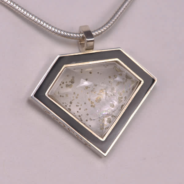 quartz and enamel geometric pendant