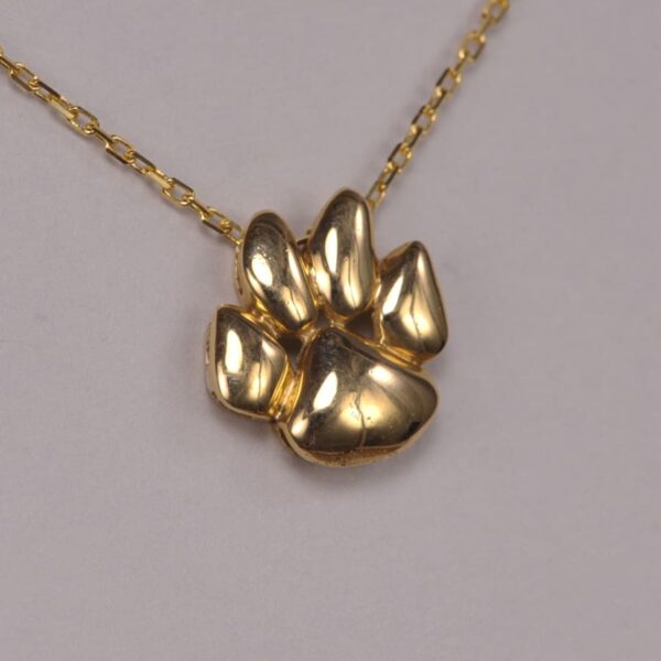 14K yellow gold cat paw / cub paw pendant with chain