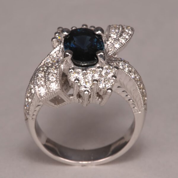 Superb Blue Sapphire and Diamond Ring with amazing handmade ring