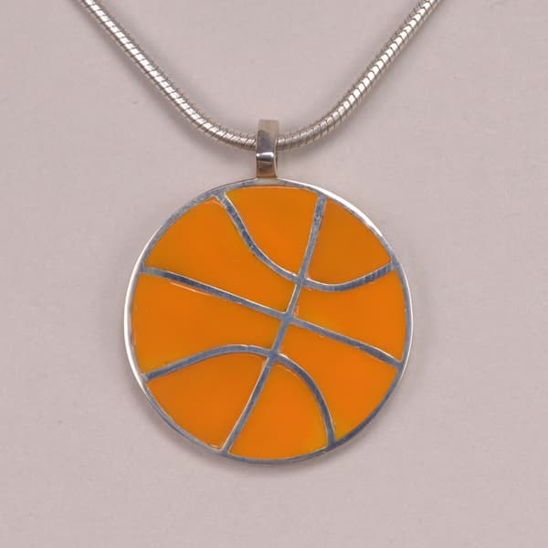 Solid Sterling Silver Basketball pendant with silver chain