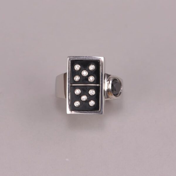 Diamond domino ring, dice ring, solid platinum and diamond ring