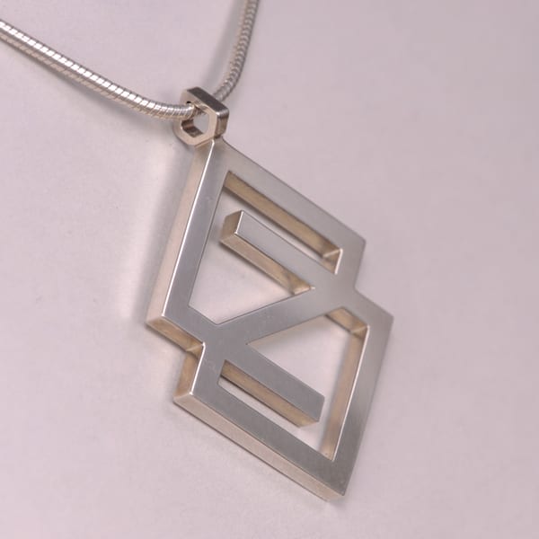 Sterling silver abstract geometric pendant with chain, Casil by Cajuel original