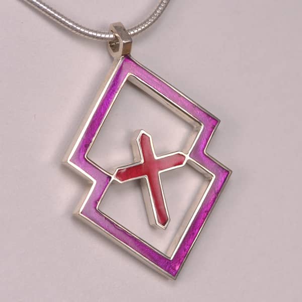 Geometric silver cross / crucifix pendant with chain