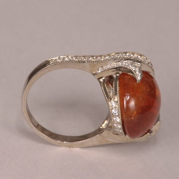 Cabochon spessartite and diamond ring, rare and special piece