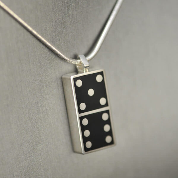 Domino pendant, solid silver and enamel 5 - 6, five - six