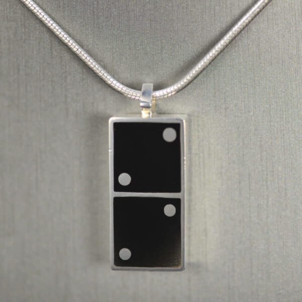 Domino pendant, solid silver and enamel 2 - 2, two - two