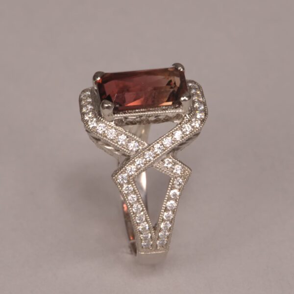 Peach tourmaline and diamond ring, rare and special color