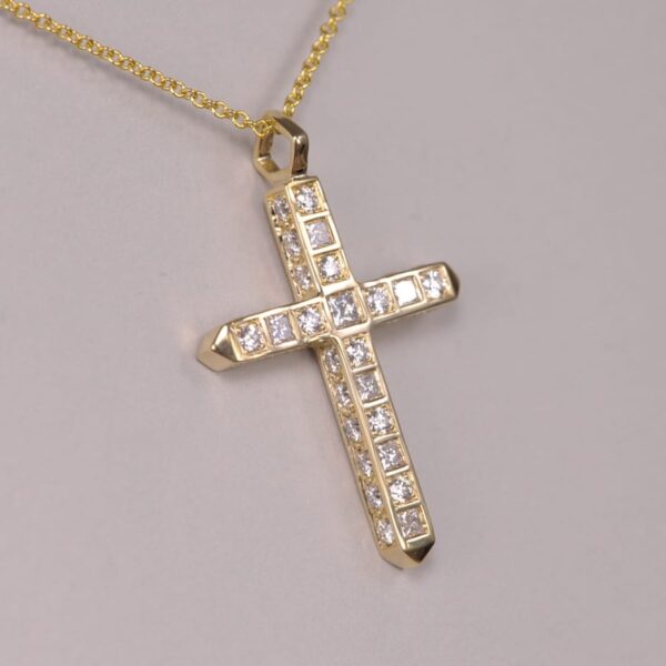 14k gold modern geometric diamond cross, crucifix