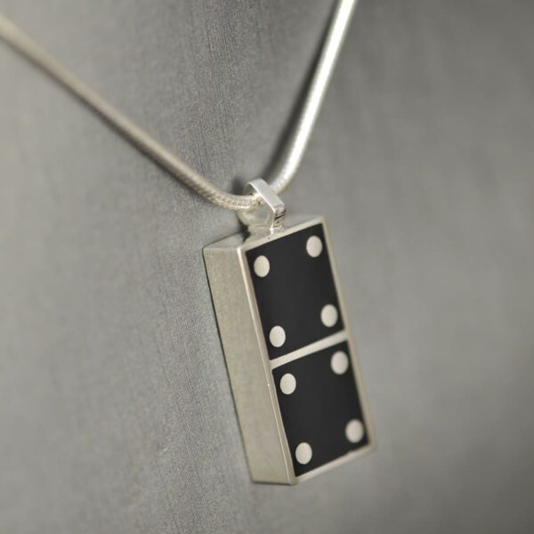 Domino pendant, solid silver and enamel 4 - 4, four - four