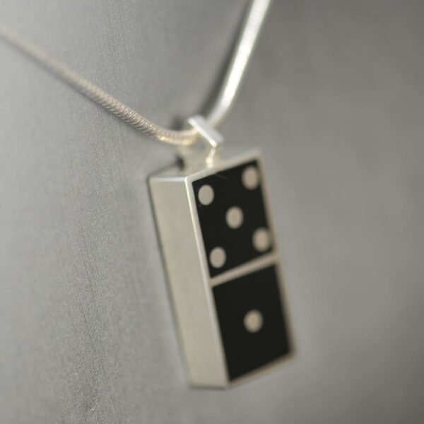 Domino pendant, solid silver and enamel 1 - 5, one five