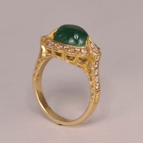 Cabochon Emerald and diamond ring, special ring