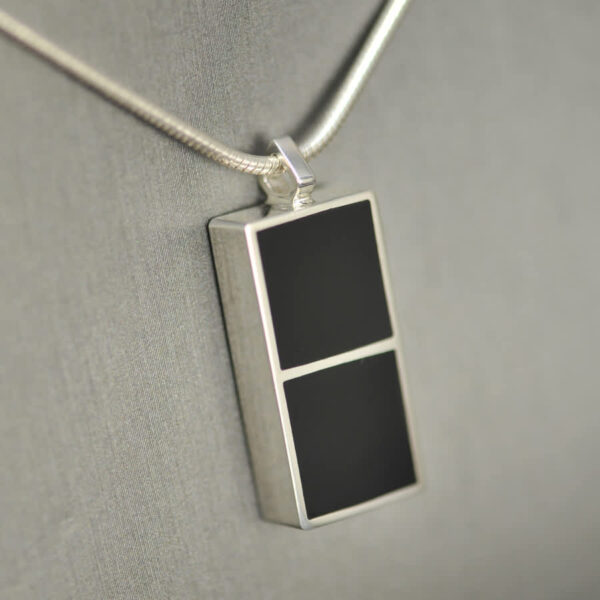 Domino pendant, solid silver and enamel 0 - 0, double blank, bone