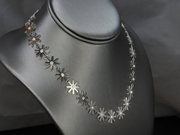 All diamond snowflake, geometric star necklace