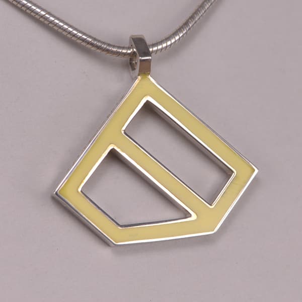 Sterling silver abstract enamel pendant with chain, geometric by Casil