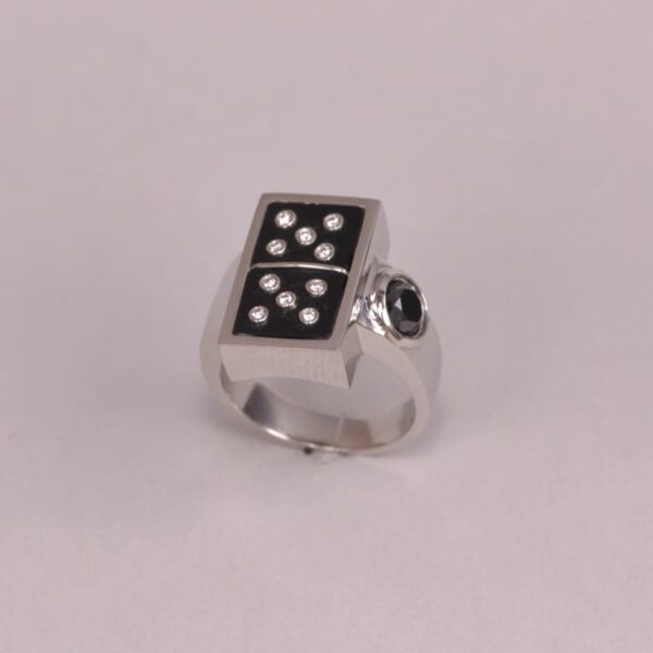 Diamond domino ring, dice ring, solid platinum and diamond ring