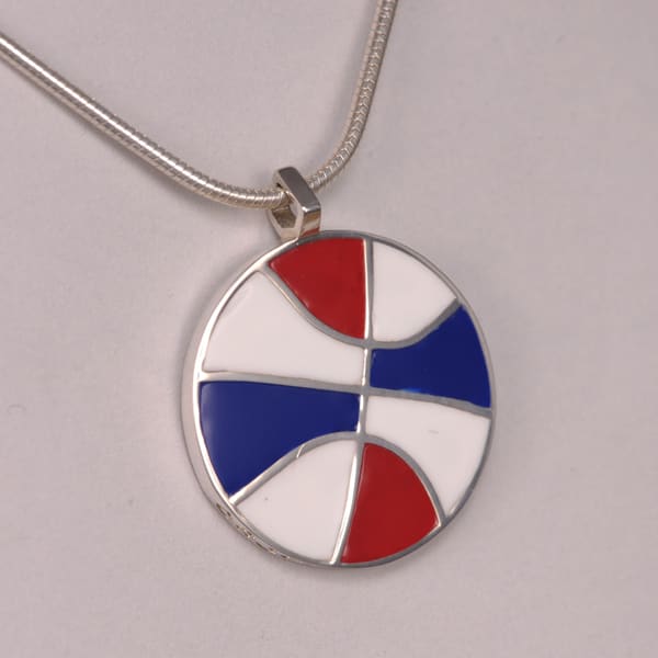 ABA Basketball Pendant, real silver and enamel with chain