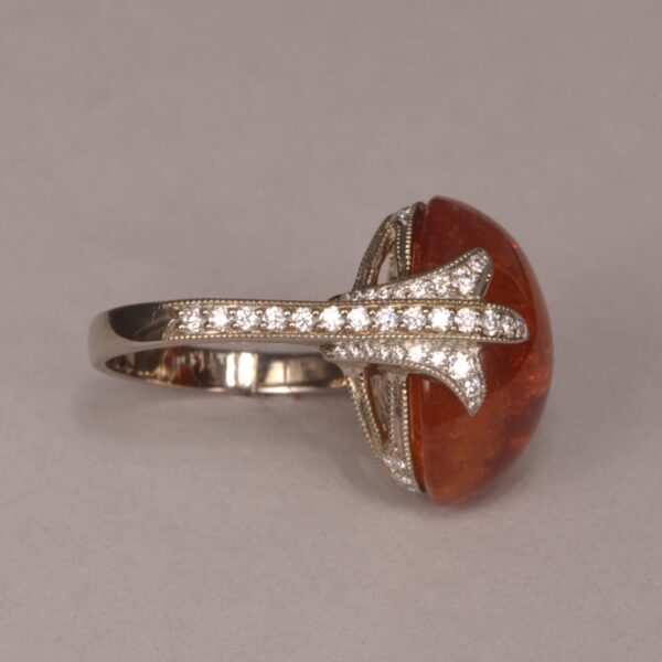 Cabochon spessartite and diamond ring, rare and special piece