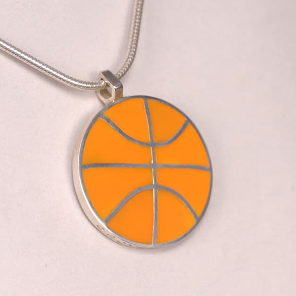 Solid Sterling Silver Basketball pendant with silver chain