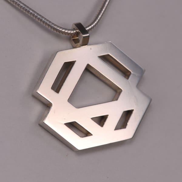 Sterling silver abstract geometric pendant with chain, Casil by Cajuel, unique