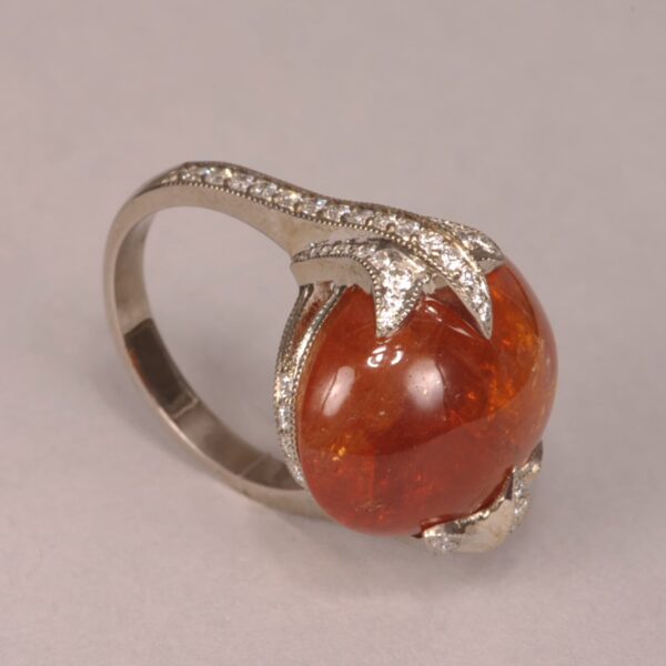 Cabochon spessartite and diamond ring, rare and special piece