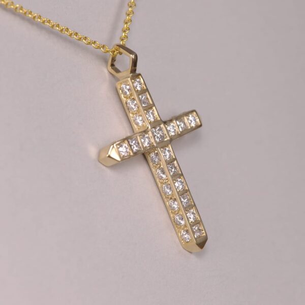 14k gold modern geometric diamond cross, crucifix