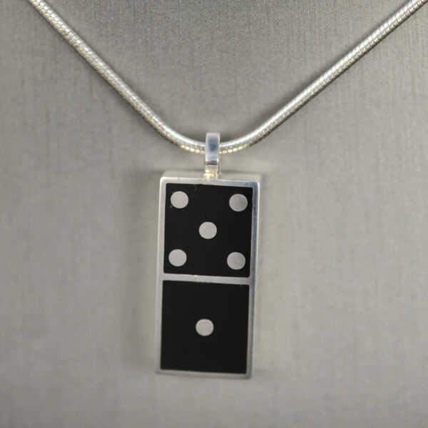 Domino pendant, solid silver and enamel 1 - 5, one five