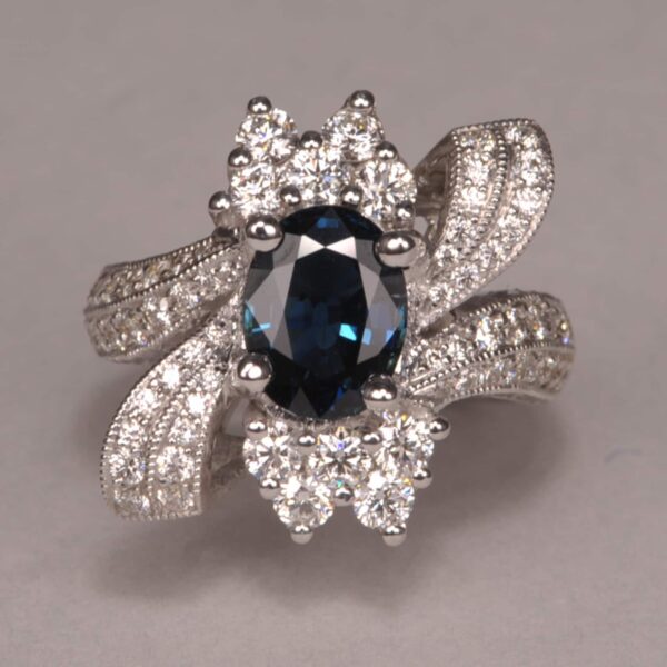 Superb Blue Sapphire and Diamond Ring with amazing handmade ring