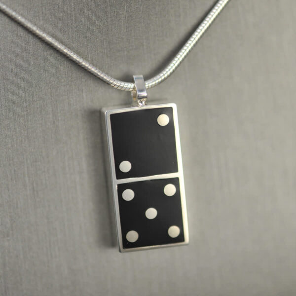 Domino pendant, solid silver and enamel 2 - 5, two - five