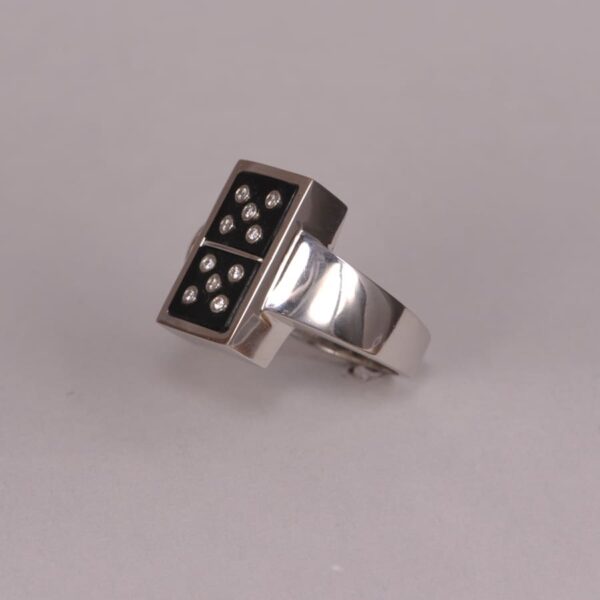 Diamond domino ring, dice ring, solid platinum and diamond ring