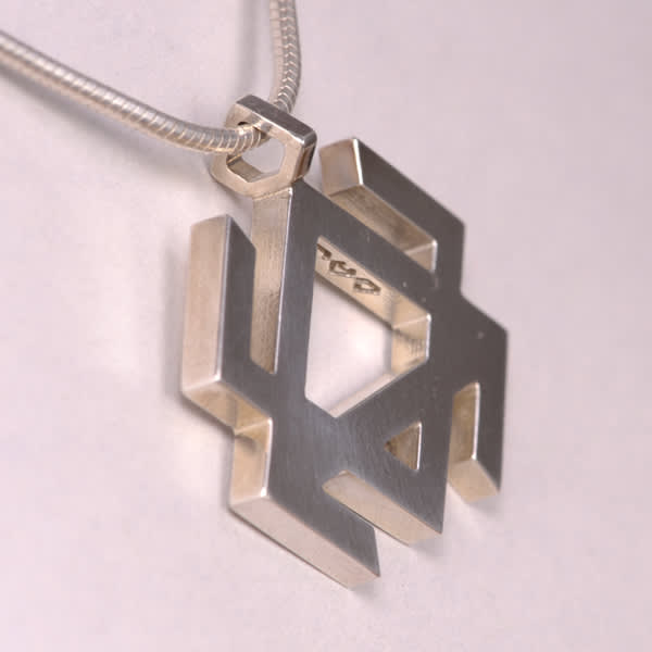 Sterling silver abstract geometric pendant with chain, Casil by Cajuel original