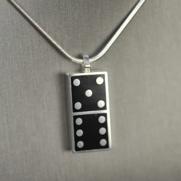 Domino pendant, solid silver and enamel 5 - 6, five - six