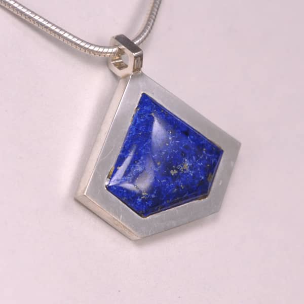 Blue Lapis modern geometric sterling silver pendant with chain