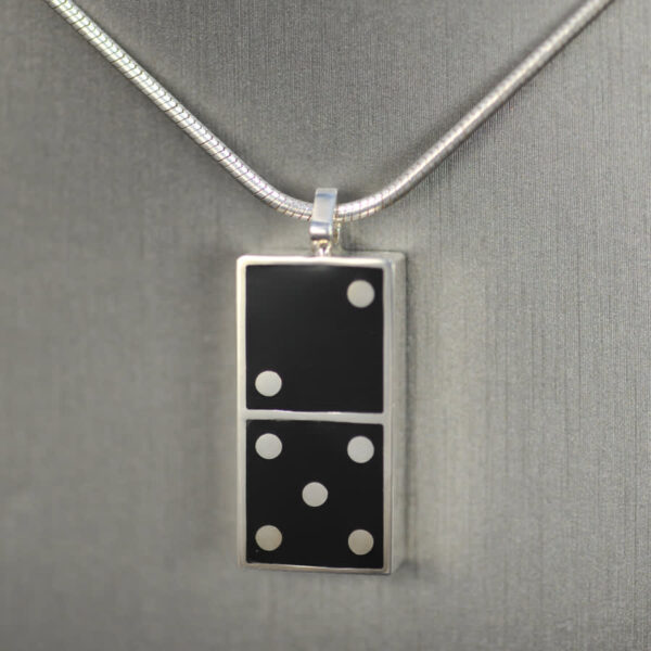 Domino pendant, solid silver and enamel 2 - 5, two - five