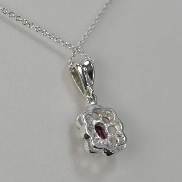 14k white gold fine ruby and diamond pendant with chain