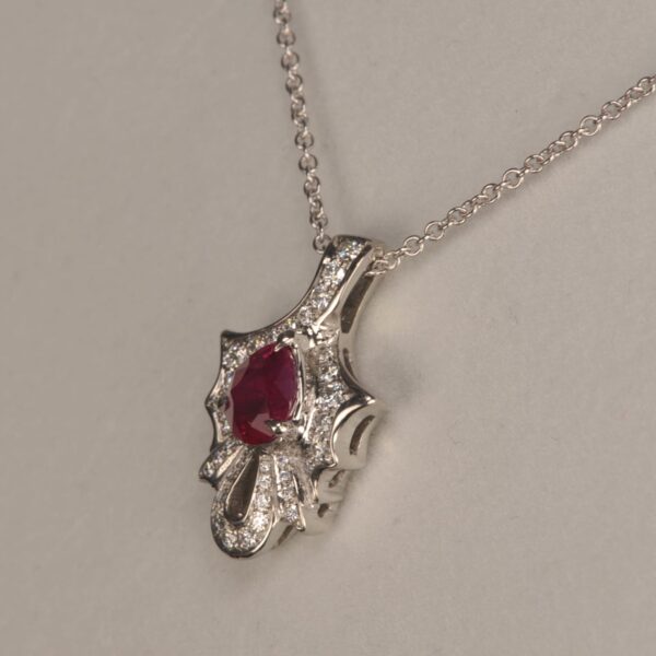 Graceful natural ruby and diamond pendant with chain, mint, new