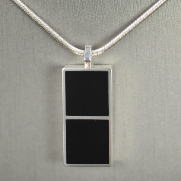 Domino pendant, solid silver and enamel 0 - 0, double blank, bone