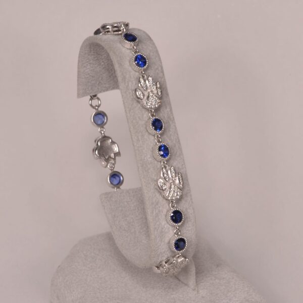 14K white gold diamond and sapphire cat paw bracelet