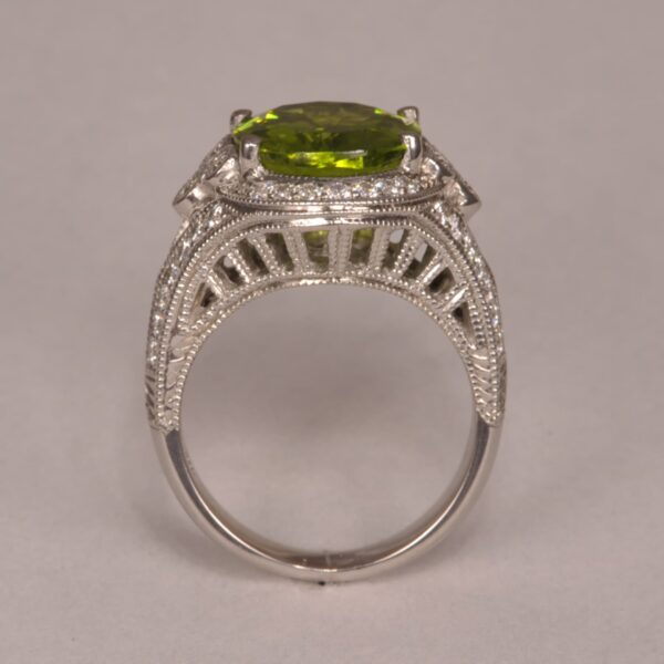 Impressive natural peridot and diamond ring