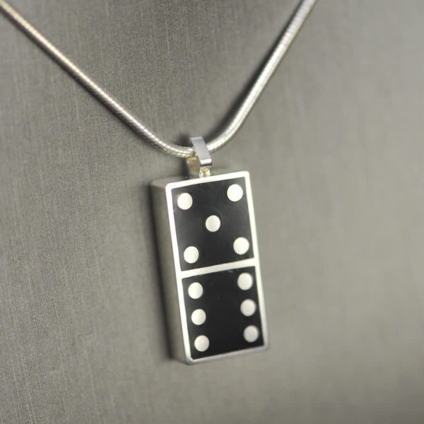 Domino pendant, solid silver and enamel 5 - 6, five - six