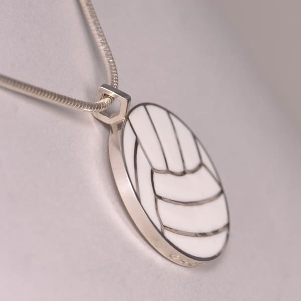 Silver Volleyball pendant with enamel and chain, new