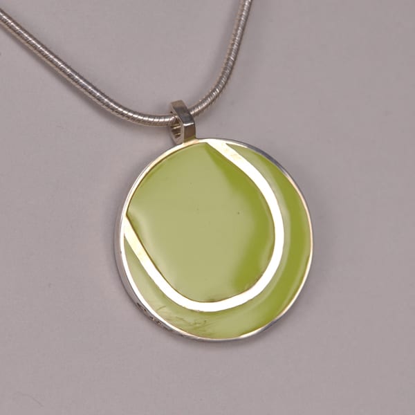 Yellow / Green Enamel Tennis Ball silver pendant with chain