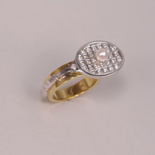 Gold, diamond and pearl Tennis Racket raquet ring