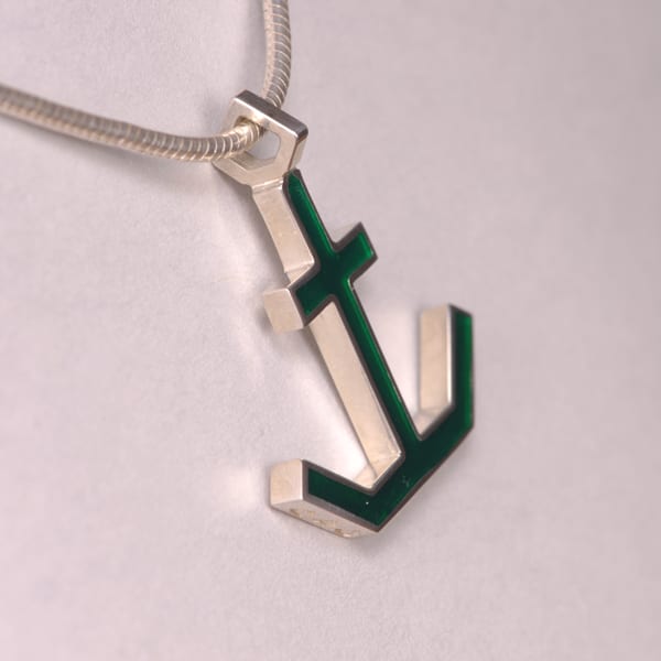 Enameled Sterling Silver Anchor Pendant, Cajuel geometric design